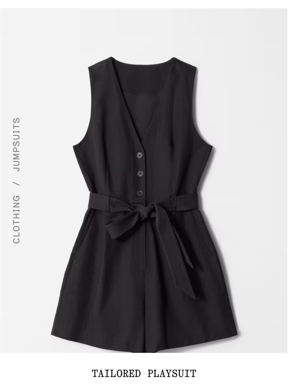 & Other Stories Black Tailored Playsuit with Waist Tie